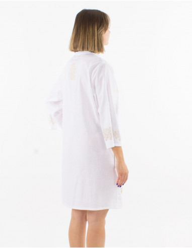 Cotton buttoned tunic with 3/4 sleeves