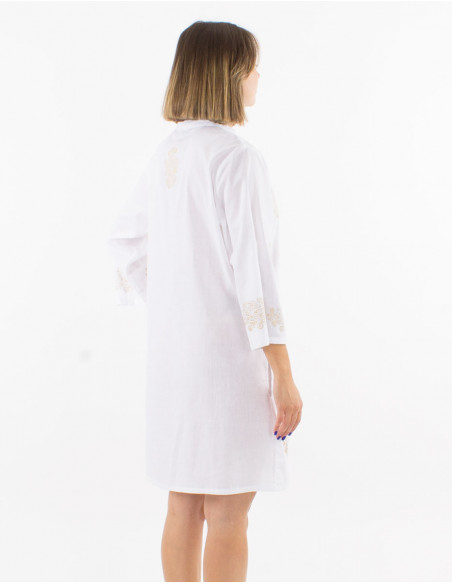 Cotton buttoned tunic with 3/4 sleeves