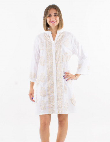 Cotton buttoned tunic with 3/4 sleeves