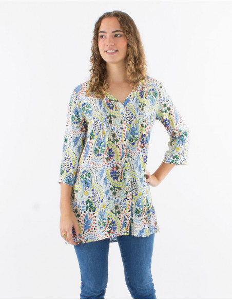 Tunique viscose boutonnée manches 3/4 imprimé Istanbul
