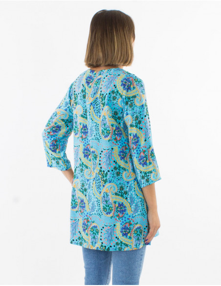 Tunique viscose boutonnée manches 3/4 imprimé Istanbul