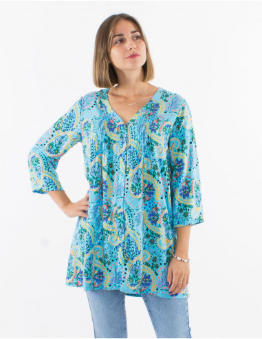 Tunique viscose boutonnée manches 3/4 imprimé Istanbul
