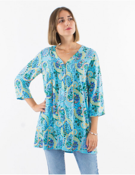Tunique viscose boutonnée manches 3/4 imprimé Istanbul