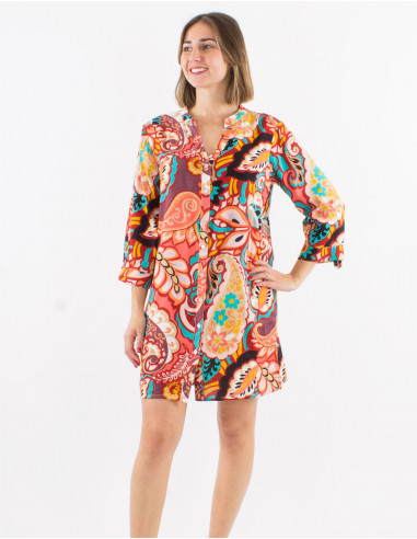 Tunique viscose boutonnée manches longues imprimé Antalya