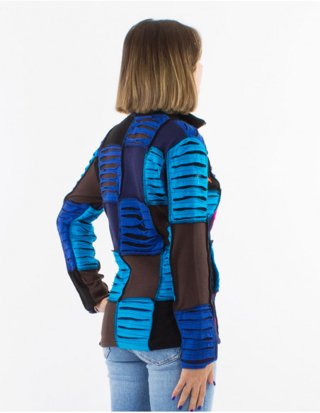 Veste maille coton pw col découpe rasoir appliqué