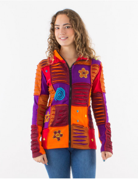 Veste maille coton pw col découpe rasoir appliqué