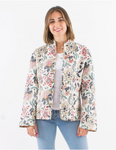 Cotton reversible jacket with 2 prints and long sleeves