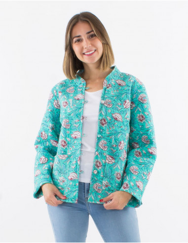 Reversible padded cotton jacket round buttons