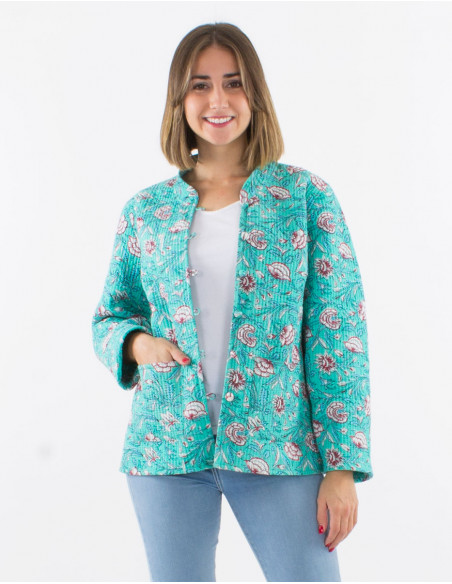Reversible padded cotton jacket round buttons