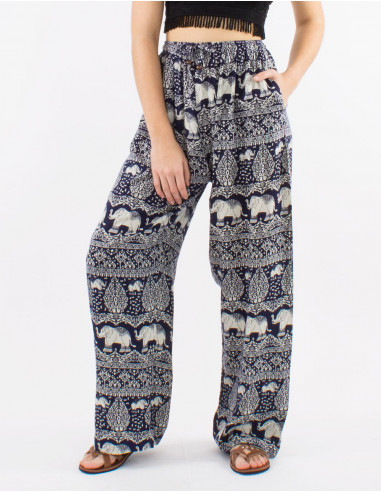 Pantalon viscose éléphant aladin imprimé Bali Trunk