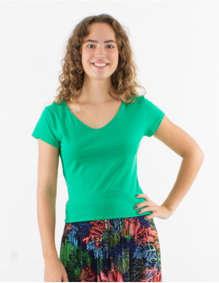 95% cotton 5% elastane plain tee shirt with short sleeves