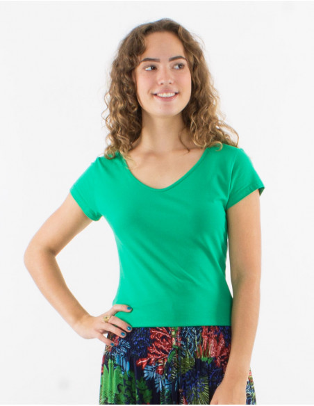 95% cotton 5% elastane plain tee shirt with short sleeves