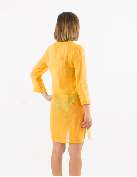 Tunique voile de coton unie plage manches 3/4