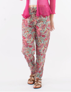 Polyester pants with elastic belt and "road dore" print 2