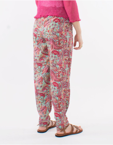 Polyester pants with elastic belt and "road dore" print
