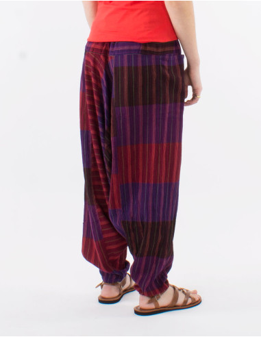 Cotton striped harem pants with pockets on the sides and elastic belt