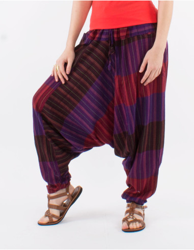 Cotton striped harem pants with pockets on the sides and elastic belt