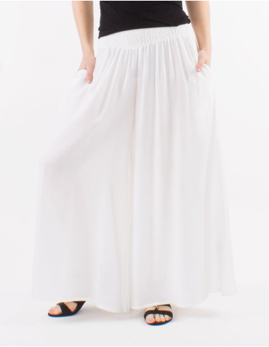 Viscose plain and loose pants with elastic belt