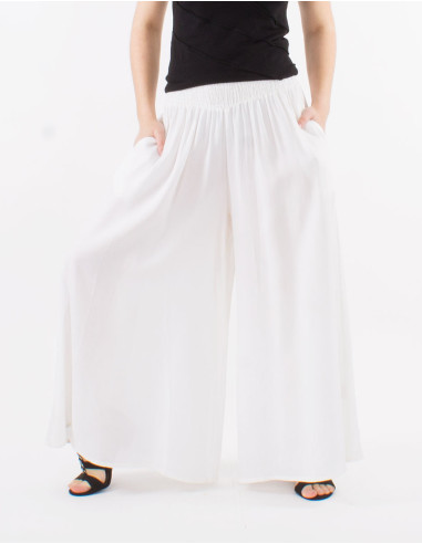 Viscose plain and loose pants with elastic belt