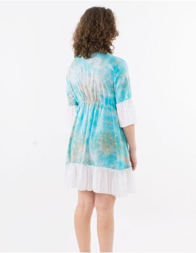 Robe courte coton tye and dye avec perles et fibres métalliques