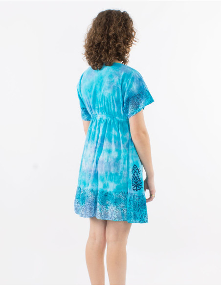 Cotton tie and dye dress with short sleeves
