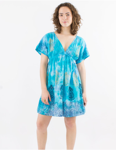 Robe coton tie and dye manches courtes