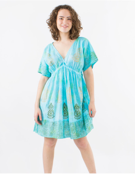 Cotton tie and dye dress with short sleeves