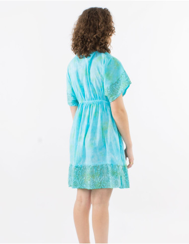 Cotton tie and dye dress with short sleeves