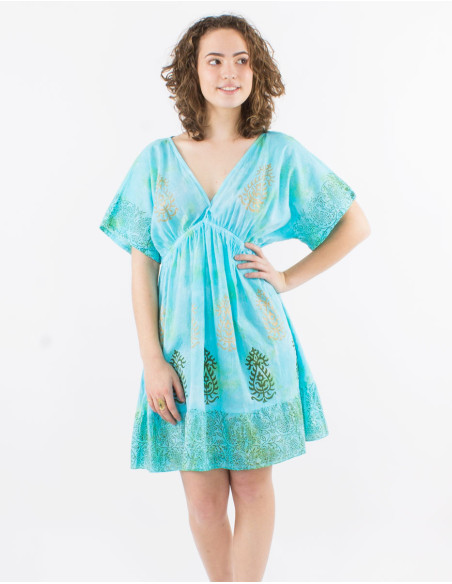 Cotton tie and dye dress with short sleeves