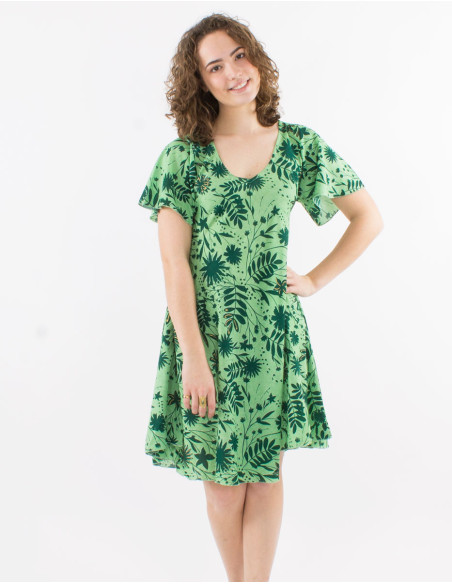 Robe polyester manches courtes imprimé Aster doré