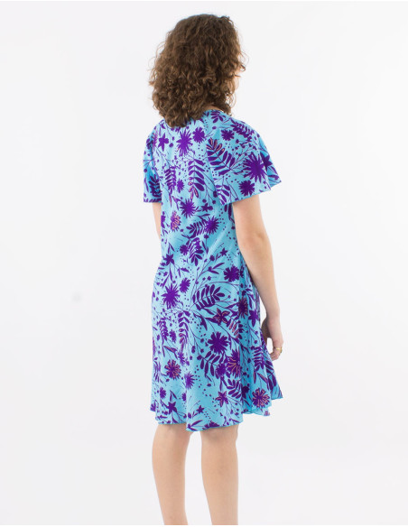 Robe polyester manches courtes imprimé Aster doré