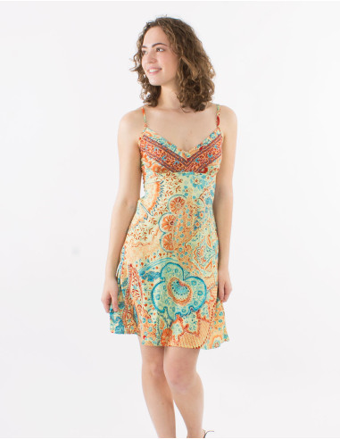 Robe courte polyester bretelles sari imprimé Zaari avec broderies