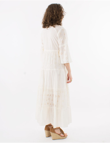 Long cotton embroidered dress with lining and tulip sleeves