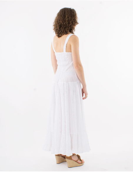 Long cotton embroidered dress with lining and large straps
