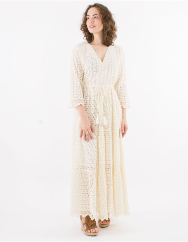 Long cotton embroidered dress with lining and Long sleeves