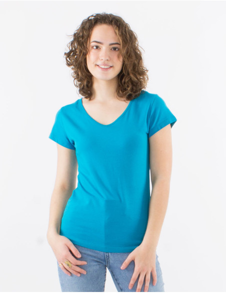 95% cotton 5% elastane plain tee shirt with short sleeves