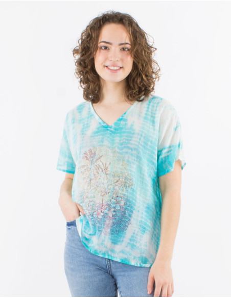 Cotton voile v-neck tee shirt