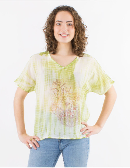 Cotton voile v-neck tee shirt