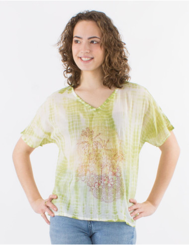 Cotton voile v-neck tee shirt