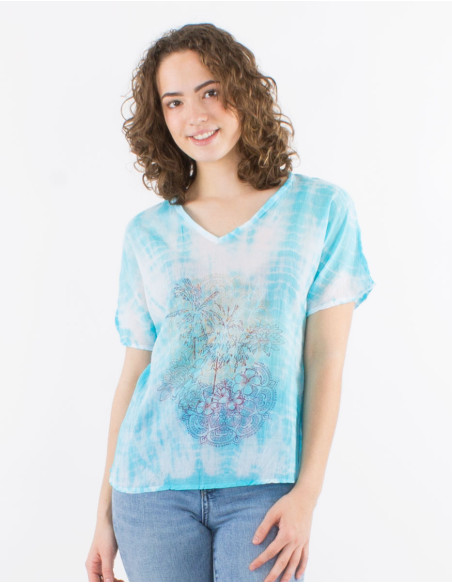 Cotton voile v-neck tee shirt