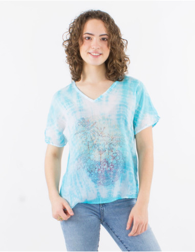 Cotton voile v-neck tee shirt