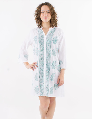 Tunique coton boutonnée avec tampons manches 3/4