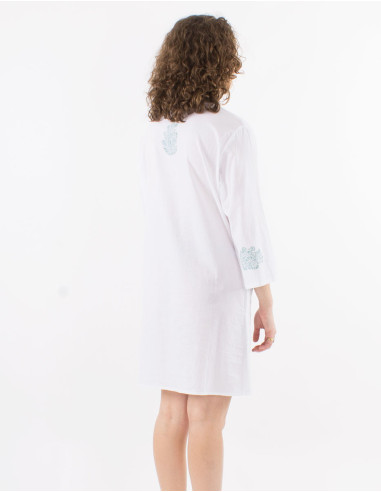 Cotton buttoned tunic with 3/4 sleeves