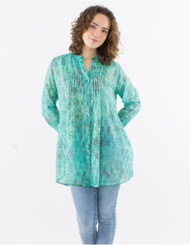 Tunique voile de coton imprimé manches longues