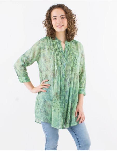 Cotton voile printed tunic with long sleeves