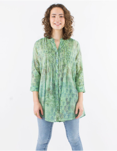 Tunique voile de coton imprimé manches longues