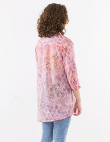 Tunique voile de coton imprimé manches longues