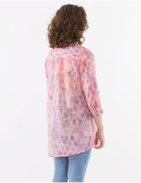 Tunique voile de coton imprimé manches longues