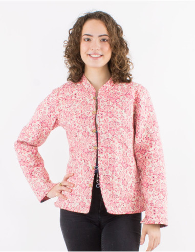 Reversible padded cotton jacket round buttons