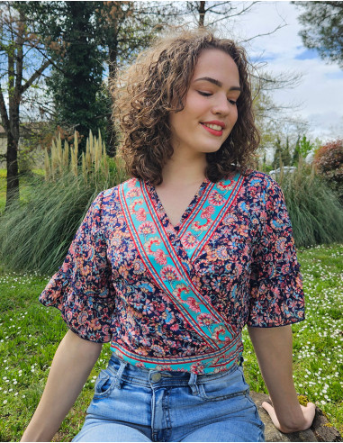 Chemisier polyester manches courtes imprimé floral